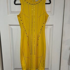 Nicki  minaj Yellow Studded Sleeveless stretch Dress